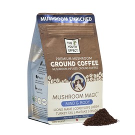 The Youth Effect Think Canadian Ground Mushroom Coffee for better Productivity w/ Organic Cordyceps | Lion's Mane | Reishi | Turkey Tail | Maitake | Chaga Mushrooms, Nootropic Mushroom Coffee for better clarity, and immune support (Made in Canada, 12 oz 