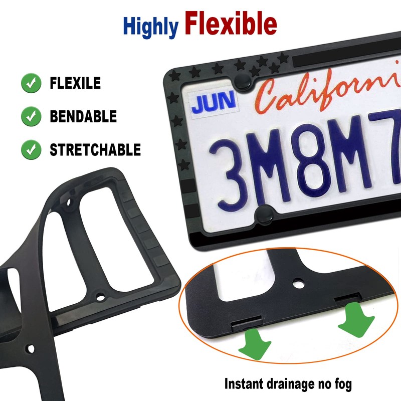 Silicone American Flag License Plate Frames- Rustproof Patriotic Gloss USA
