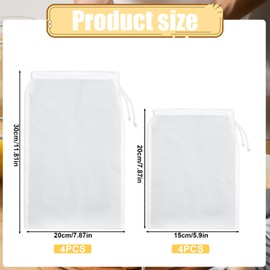 Oruola 8pcs Nut Milk Strainer,Nylon Nut Milk Bag Reusable,2 Sizes of Nutmilk Mesh Bag 5.9 X 7.9 In & 7.9 X 11.8 In,Nut Bag Strainer for Straining Fruit Juice Nut Milk Tofu Almond Coffee Yogurt Soup