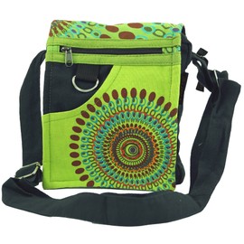 Guru-Shop shoulder bag, hippy bag, Goa bag, green, for men/women, cotton, 18 x 16 x 4 cm, alternative shoulder bag, fabric handbag - Green -