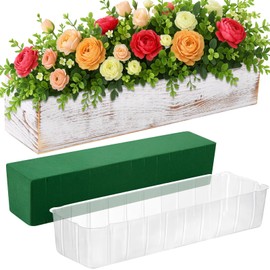 Dandat 1 Set Rectangle Wooden Planter 16x4 Inch Wood Boxes for Centerpieces Rustic Wooden Planters with Removable Plastic Liner Floral Foam Blocks for Wedding Table Bookshelf