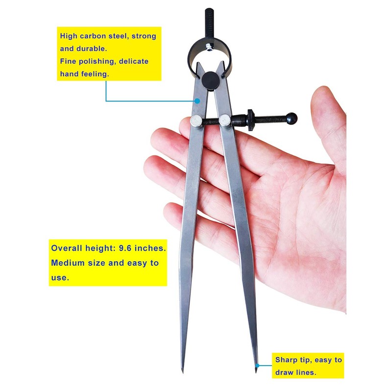 ZLKSKER 8 Inch Adjustable Lockable Steel Wing Divider, Leather Compass