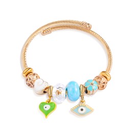 Anten Pink Charm Bracelet Stainless Steel Open Bracelets for Girls DIY Bangle Birthday Gifts Gold Pendant Bracelet Pearl Bracelets Jewelry for Women Christmas Gifts, Stainless Steel