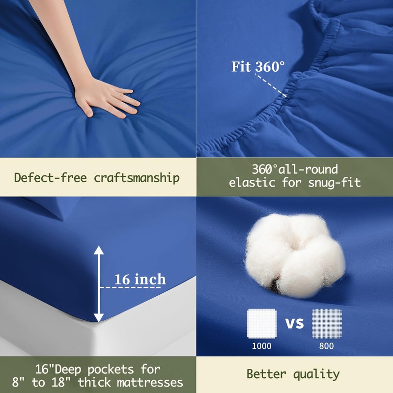 SAKIAO 100% Egyptian Cotton Sheets King Size,1000 Thread Count Luxury