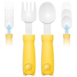 Toddler Forks and Spoons - Toddler Spoon and Fork Set - for Kids Utensils - Portable Utensil Set for 1 2 3 4 5 years old - Yellow
