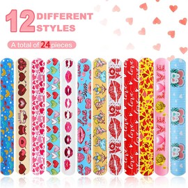24 PCS Slap Bracelet for Kids Party Bag Fillers, Hearts Slap Bracelets for Party Bags Fillers, Kid's Party Favors Slap Wrist Bands for Kids Boys Girls, Slap Band for Birthday Christmas Party Favours