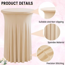 Qubjus 2 Pack Round Cocktail Table Covers with Skirt Stretch Spandex Tablecloth 24"x43" Cocktail Round Tablecloth for Party Wedding Birthday Banquet, Champagne