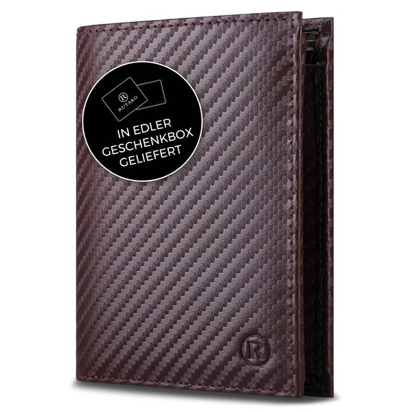 RUTAKO Men's Leather Wallet with RFID Protection, Large Wallet with