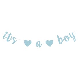 It's a Boy Banner Baby Shower Bunting Gender Reveal Party Decoration Supplies - Glitter Blue
