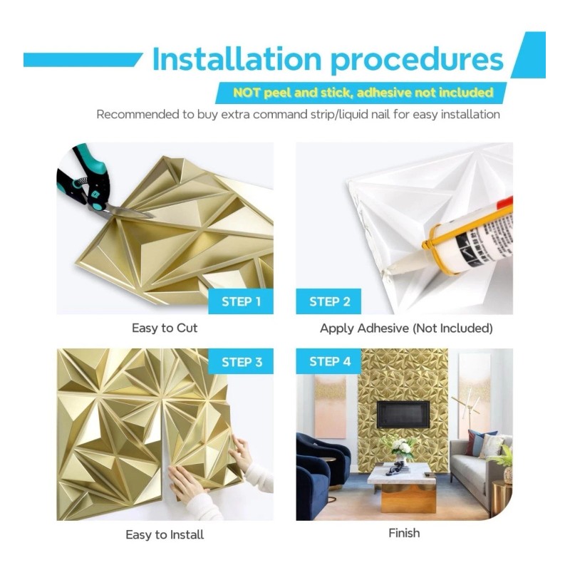 Stickgoo 3D Wall Panels Champaign Gold Diamond Design 12x12 33pc