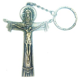 Stunning Antique Gold Tone Large Crucifix Cross Keyring, Keychain, Christianity, Easter, Jesus Christ, I Love Jesus