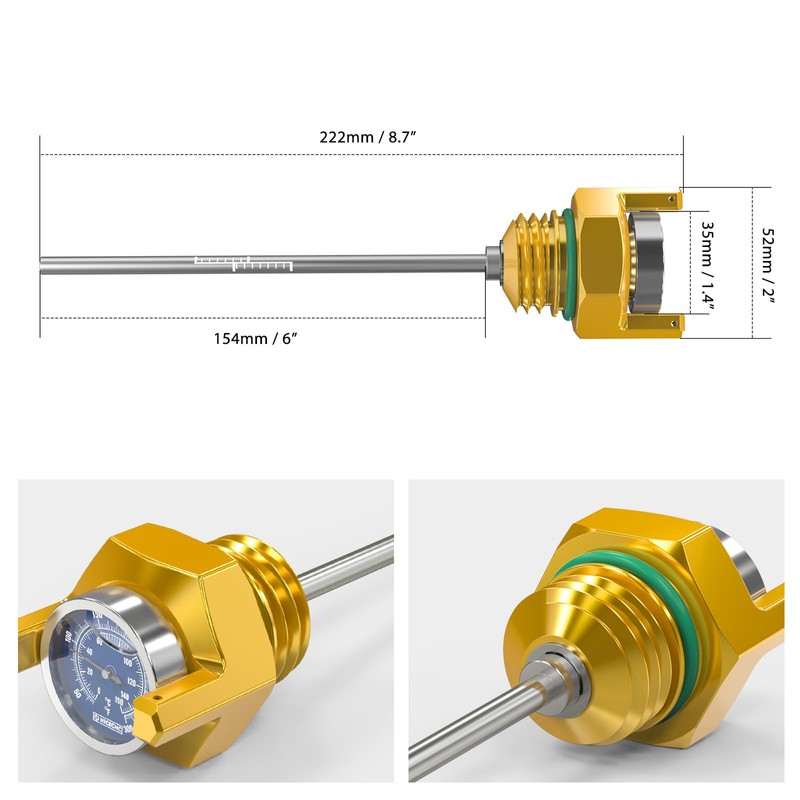 NICECNC Gold Oil Dipstick with Gauge Oil Level Indicator Compatible