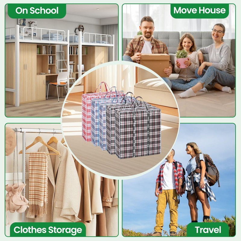 Rainberg Extra-Strong Laundry Bags, Set of 5, Plaid Pattern, Double