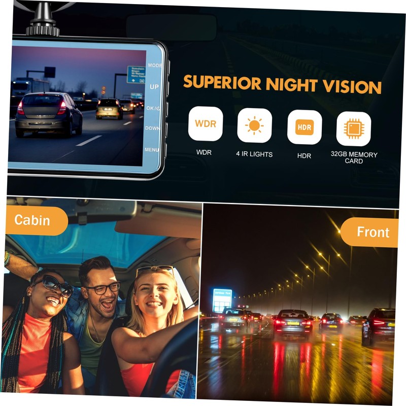 Tofficu Touch Screen Dual Lens Car Dash Cam Front and