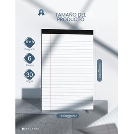 Bloc de notas legales de 5 x 8 pulgadas para oficina, bloc de notas de 5 x 8 pulgadas para el trabajo, papel de 80 GSM, bloc de notas con rayas univer