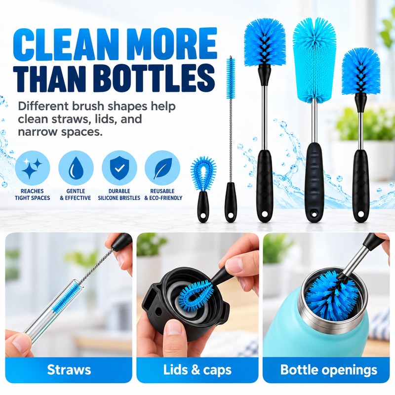 Bottle Cleaning Brush Set for Water Bottles – Stainless Steel