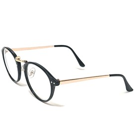 FashionBerry Glasses, Gold Frame, Boston Sunglasses, Unisex, Asian Fit, Classic Color Lens, Casual, UV Protection, UV Protection, 1. Black x Clear