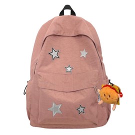 UIVXXUD Kawaii Backpack with Cute Accessories - Waterproof Nylon, Multiple Compartments, and External Pockets (Pink)
