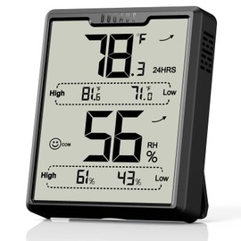 DOQAUS Upgraded Digital Hygrometer Room Thermometer Indoor, Humidity Meter with Large LCD Display, Temperature Humidity Monitor with Max Min Records, Black