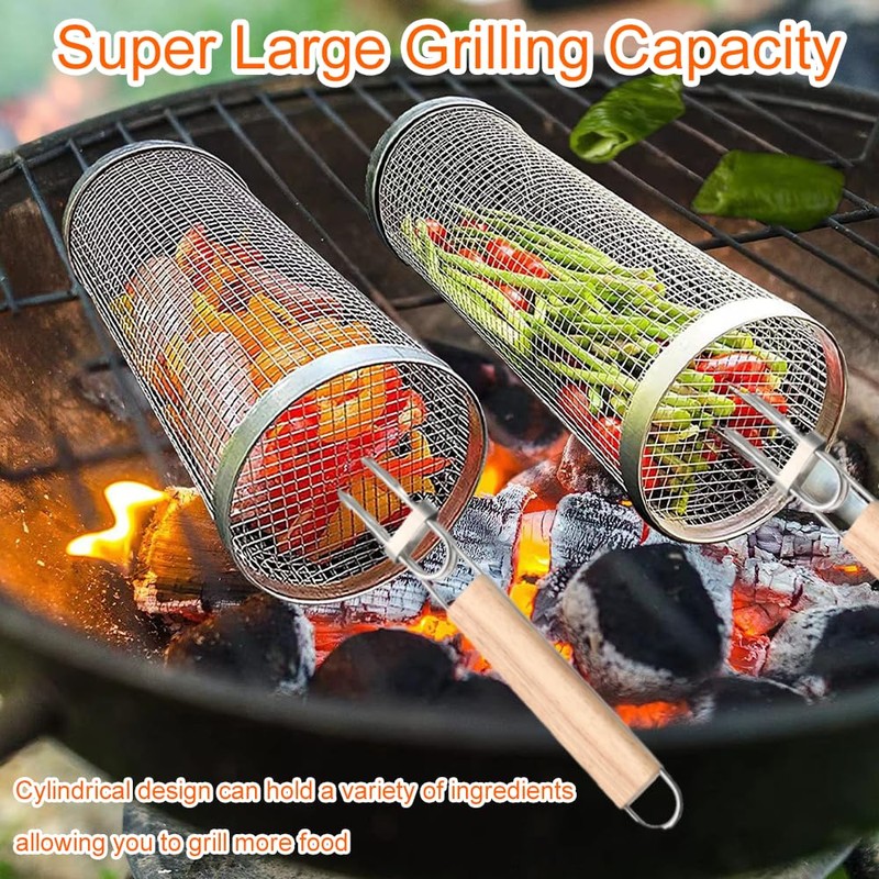 Upgraded Nesting Grill Basket Set, 2 Pcs Vegetable Grilling Basket