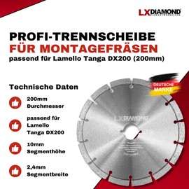 LXDIAMOND Diamond Cutting Disc 200 mm for Concrete Masonry Brick Stone - Diamond Disc Compatible with Lamello Tanga DX200 Window Milling Cutter Assembly Milling Cutter - 200 mm Cutting Disc in