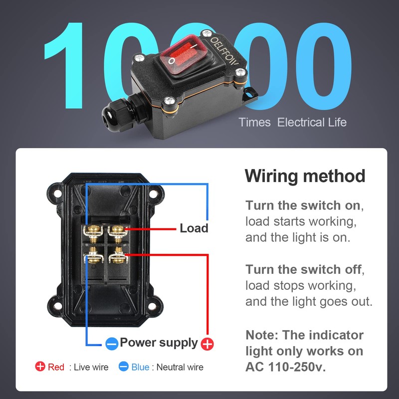 OELFFOW Waterproof On Off Toggle Switch with Red Light Rocker
