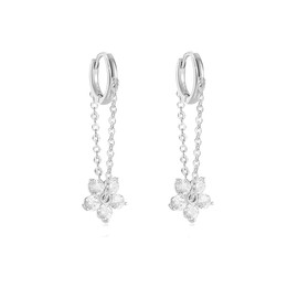 K.L.Y Women's Earrings, Popular, Cherry Blossom, 18K Gold RGP, Zirconia, Hoop Earrings, Hypoallergenic, Swaying, 18K Gold, Popular, Cute, Accessory, Present, Silver Cubic Zirconia, Cubic Zirconia