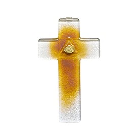 Glass Cross Handmade Approx. 20 x 12 cm "Eye of God" Amber