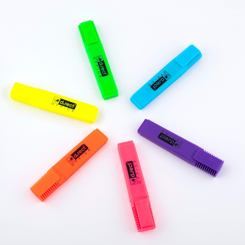 D.RECT 1127 Highlighters with Chisel Tip Pack of 6