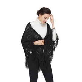 BEAUZSUZSANA Women Versatile Knit Shawls and Wraps for Evening Dresses Elegant Triangle Fringed Scarf Cover Up (Black)