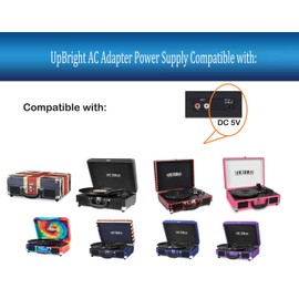 UpBright 5V AC/DC Adapter Compatible with Victrola Nostalgic VSC-550BT ITVS-550BT VSC550 ITVS550 BT VSC-580BT Innovative Tech Parker Bluetooth Turntable Player FJ-SW0501500DU 5VDC 1A 1.5A Power Supply
