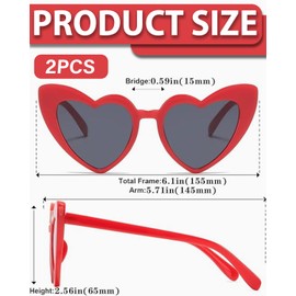 CULEB 2 Pairs of Heart Sunglasses, Trendy 90s Retro Heart Glasses, Funny Cute Sunglasses, Heart Motif, for Weddings, Holiday Parties, Outdoor (Red Pink)