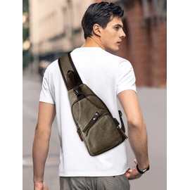 DORRISO Fashion Sling Bag Chest Bag Men Shoulder Bag Travel Cross Body Bag Portable Small Messenger Bags Work Travel Casual Daily Hiking Canvas Men Shoulder Bag Green