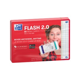 Oxford Flash 2.0 Index Cards A6, Flashcards, 105 x 148 mm, Squared, Red, 80 Sheets