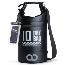 Lamicall Waterproof Dry Bag (10L/20L), Waterproof Bag with Included Waterproof Phone Pouch, Adjustable Strap, Drybag for Boat Swimming Canoe Fishing Rafting Snowboarding - Black(10L)