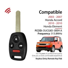 Car Key Fob Remote Keyless Entry Control OUCG8D-380H-A 313.8MHz 4 Button Replacement for 2003-2010 Honda Accord Element