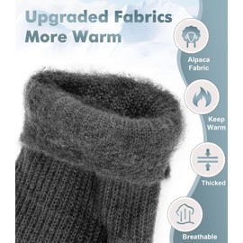Fingerless Gloves Men and Women - Half Finger Gloves with Cap, Winter Flip Gloves with Touch, Mittens Gloves with Alpaca Wool, Winter Gloves for Men and Women, gray