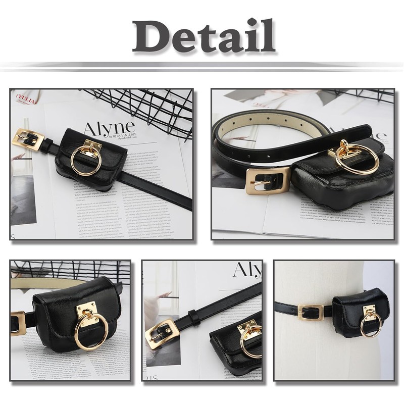 White Fang BT493 Women's Belt, Leather, Pouch, Pin Belt, Simple,