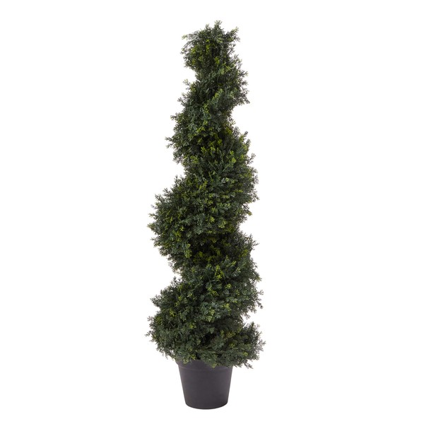 Pure Garden 4-Foot-Tall Artificial Cypress Spiral Topiary Indoor or Outdoor UV Protection Trees in Pot for Home or Office