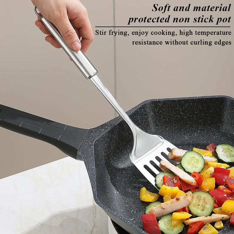 Stainless Steel Spatulas Set, ReaNea Silver Slotted Turner, Solid Turner,