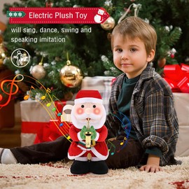 zerotop 12.2 Inch Santa Claus Cuddly Toys Plush Christmas Decoration Stuffed Toys Music LED Luminous Singing Dancing Plush Toys Plush Doll Toy Home Desktop Decoration Children Gift
