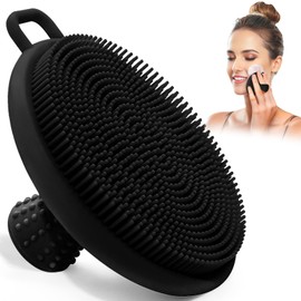 GEENOA Silicone Face Scrubber for Men, Manual Face Scrubber Exfoliator with Soft Bristles and Non-slip Handle, Gentle Facial Scrubber Face Brush for Super Lathering & Deep Cleansing(Black)