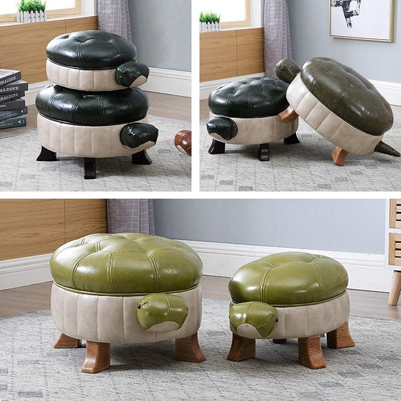 Kelendle Animal Footstool Turtle Upholstered Ottoman PU Leather Pouf Wood