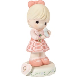 Precious Moments Growing In Grace, Age 9, Bisque Porcelain Birthday Gift Figurine for 9 Year Old Girls, Blonde Girl, 154036