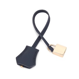 M-ioi-M Genuine Leather Key Clochette Bag Charms, Bell Shaped Key Holder Purse Pendant Ornament, Deco Keychain, Accessories Replacement for Luxury Designer Handbags(Midnight Blue + light gold padlock)