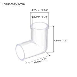 sourcing map 4Pcs Clear Elbow Fitting, 20mm/0.79" 2 Way Acrylic Elbow 90 Degree L-Shaped Pipe Fitting Adapter for Connecting Water Pipes