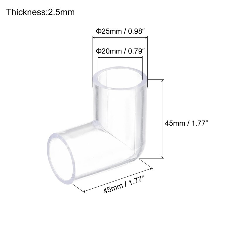sourcing map 4Pcs Clear Elbow Fitting, 20mm/0.79" 2 Way Acrylic