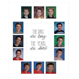 All Things For Mom School Days Picture Mat with Multiple Openings - School Years Photo Collage - The Days are Long Picture Mat - Kindergarten to 12th Grade Graduation (13 Photos, K-12th, White)