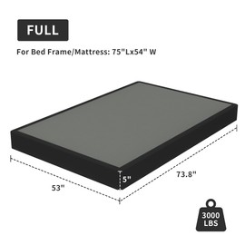Full Box Spring, 5 inch Box Spring for Full Bed, Heavy Duty Metal Bed Frame with Fabric Cover, 3000lbs Max Weight Capacity Bed Base Mattress Foundation, Easy Assembly, Noise Free, Black