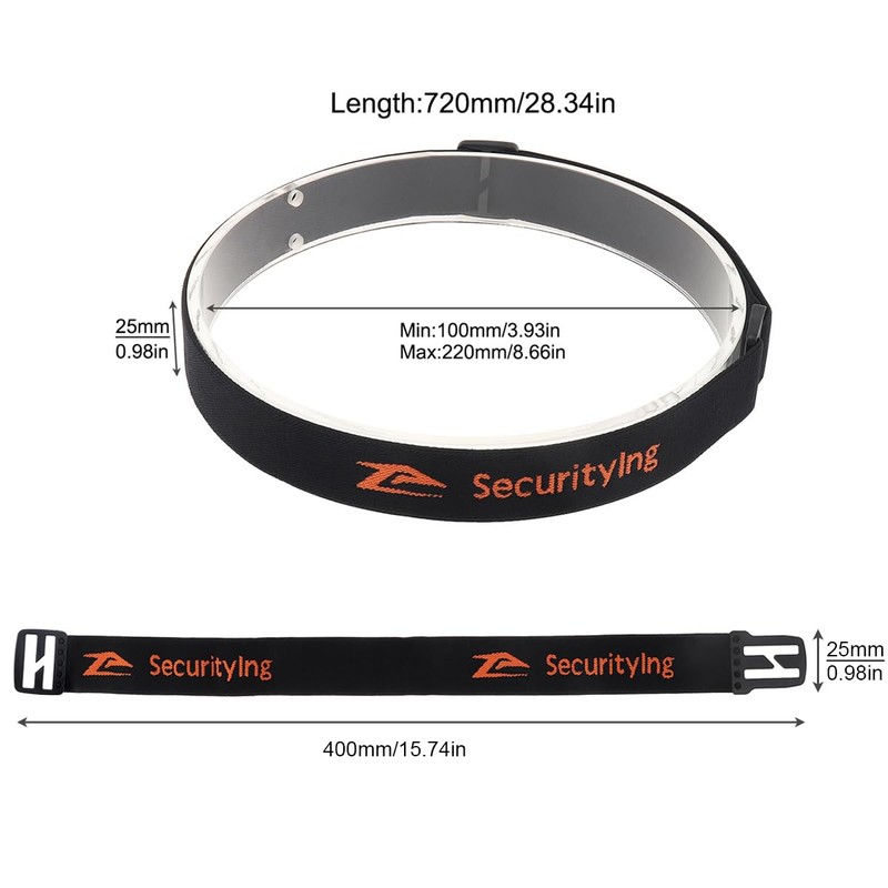 SecurityIng Elastic Headlight Band Adjustable 22mm-26mm for Flashlight 400mm with